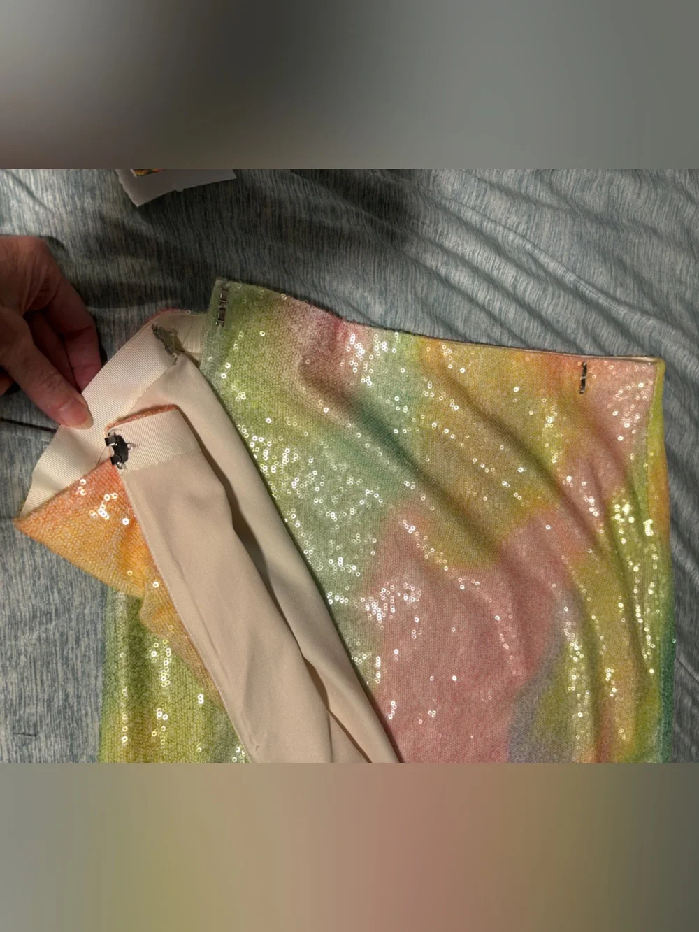 NWOT STINE GOYA Arwen Rainbow Multicolor Sequined Midi Wrap Skirt S